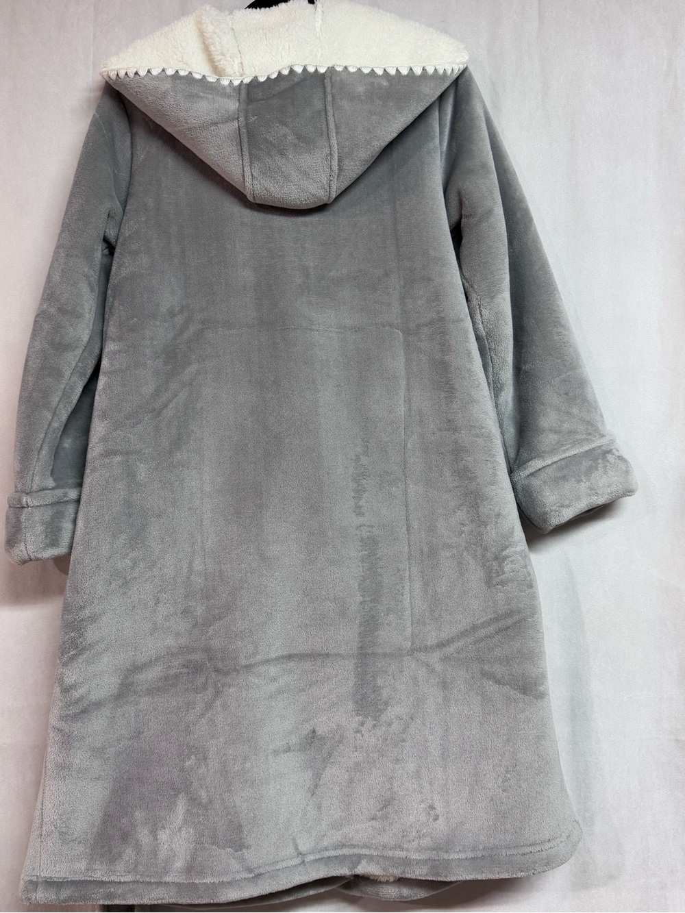 Cozy Hooded Plush Robe with Sherpa Lining - Gray Size Small NWT - Picture 5 of 6